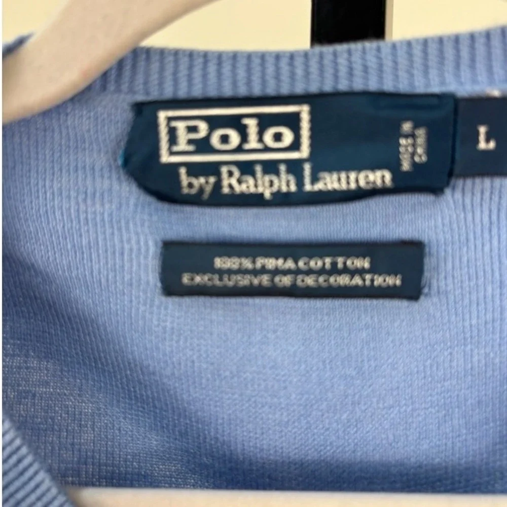 Polo Ralph Lauren Sweater Men's Size Large Light Blue 100% Pima Cotton V‎ Neck